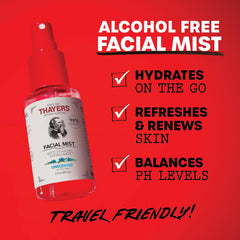 Visible ingredients label highlighting organic witch hazel and aloe vera for soothing care by Thayers.