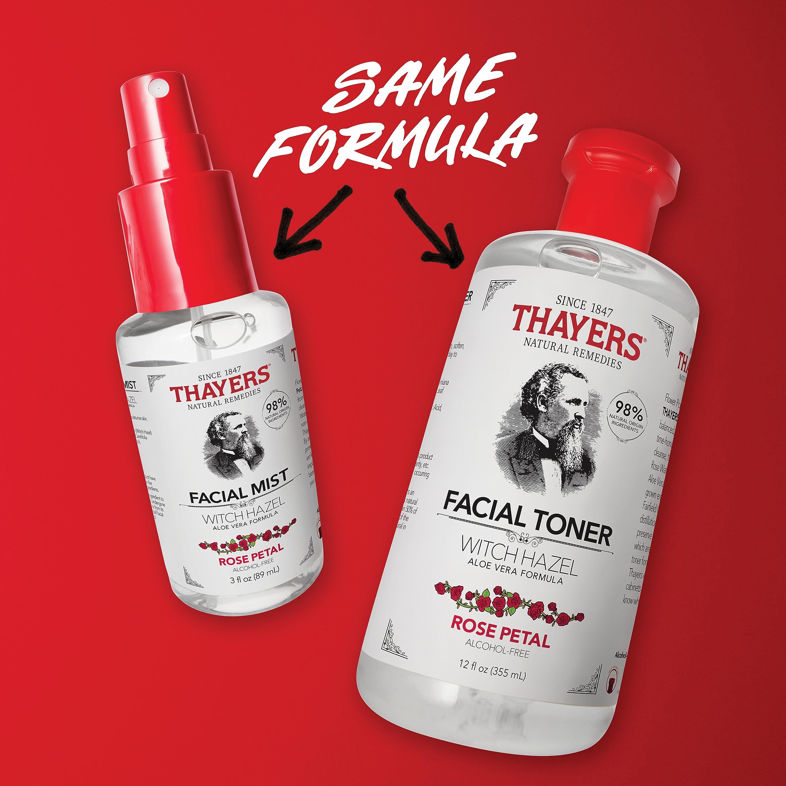 Thayers Rose Water ingredient display highlights natural rosewater used for gentle toning.