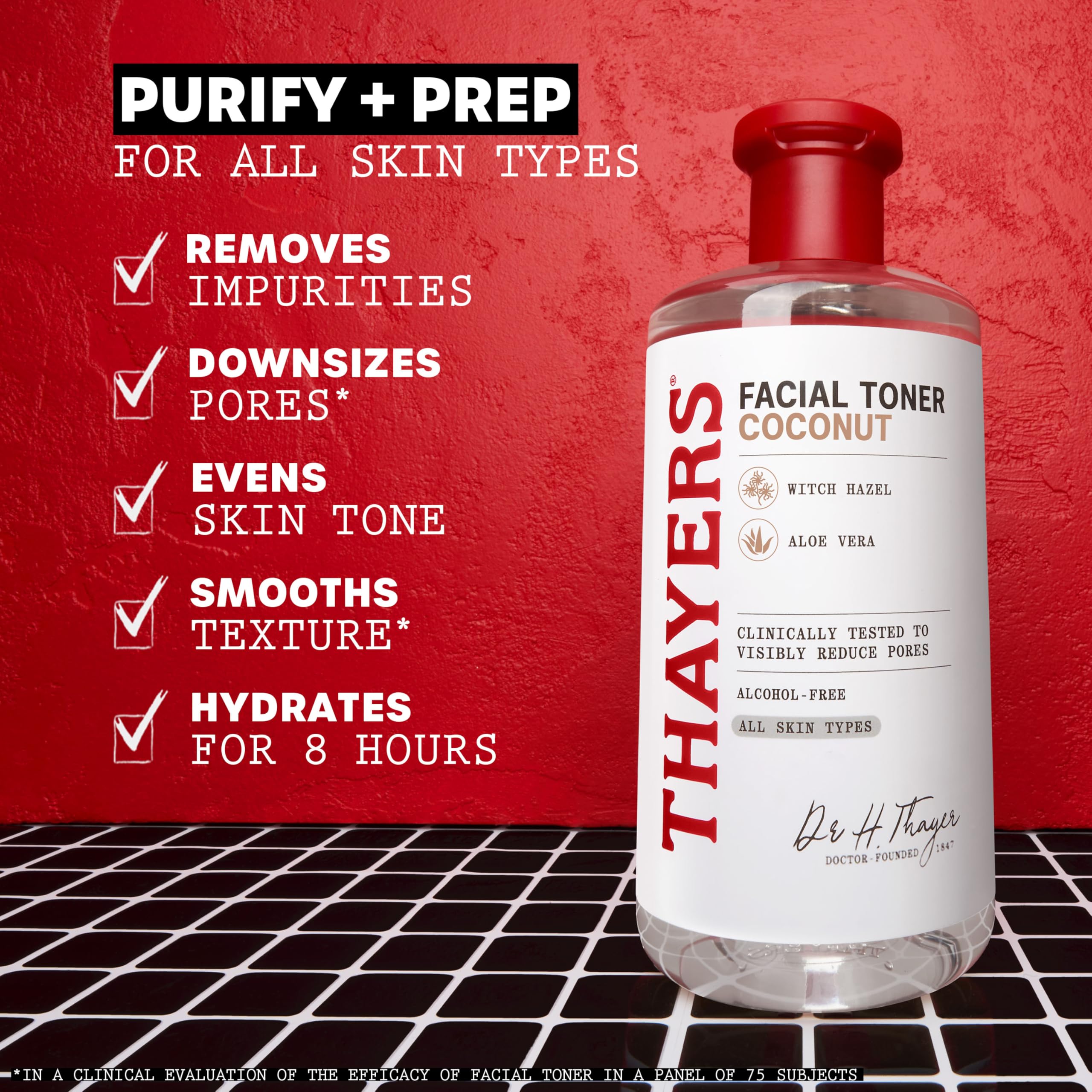THAYERS tónico reduce poros para un aspecto más uniforme.
