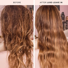 The Beachwaver Co Luxe Leave-In Detangler label closeup highlights Bali Beach Night scent