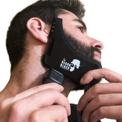 Inbuilt comb and leveling marks guide symmetric cheek and neck lines.
