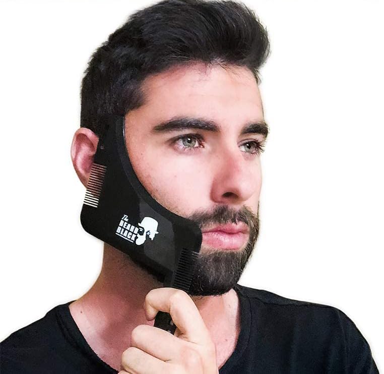 Moustache, goatee, and sideburns alignment with templates for balance.