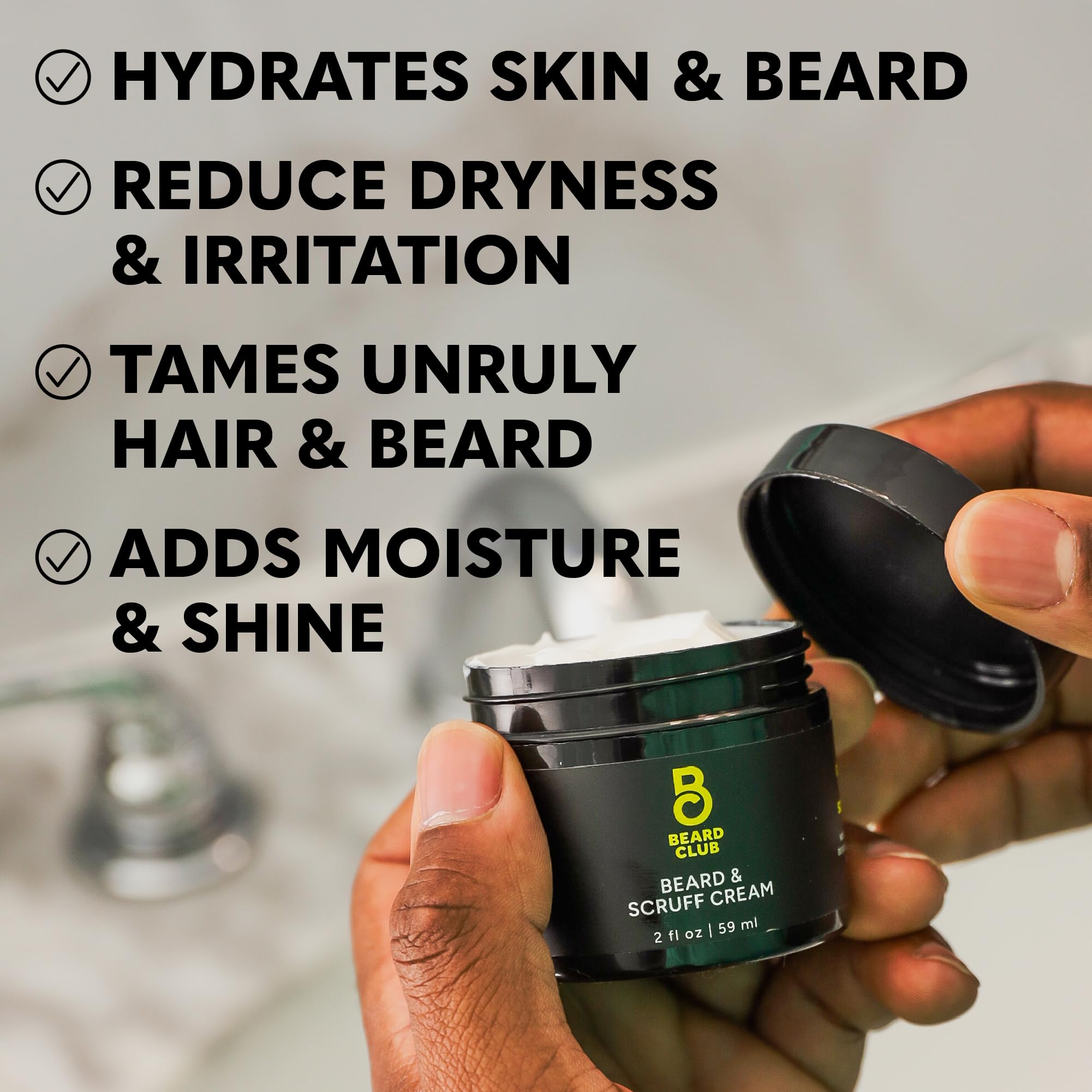 The Beard Club Biotin Beard Cream with aloe vera soothes itch and refreshes skin.