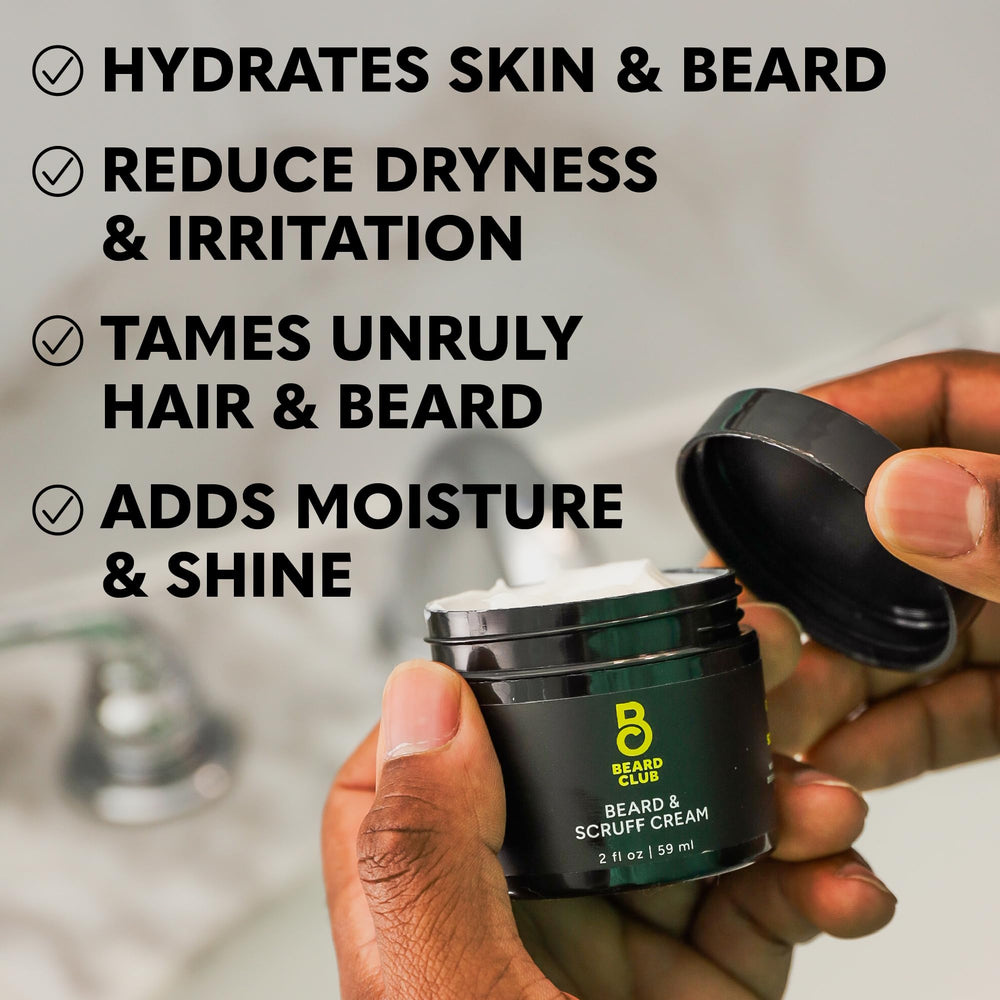 The Beard Club Biotin Beard Cream with aloe vera soothes itch and refreshes skin.