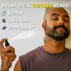 Spray nozzle close-up on The Beard Club oil for easy daily application.