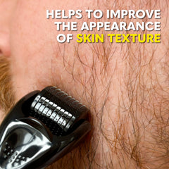 The Beard Club derma roller beard-application scene emphasizes precise, comfortable grooming on facial hair.
