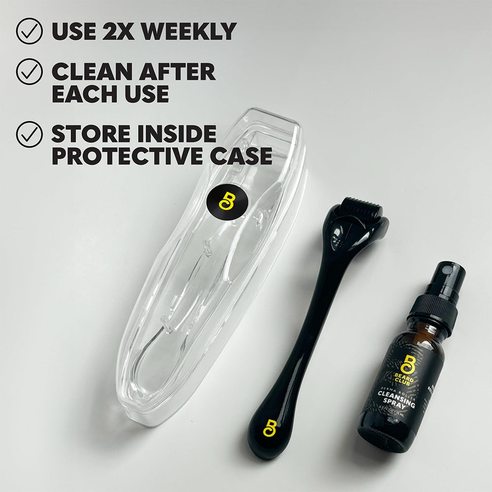 Gift-ready beard care kit featuring The Beard Club derma roller.