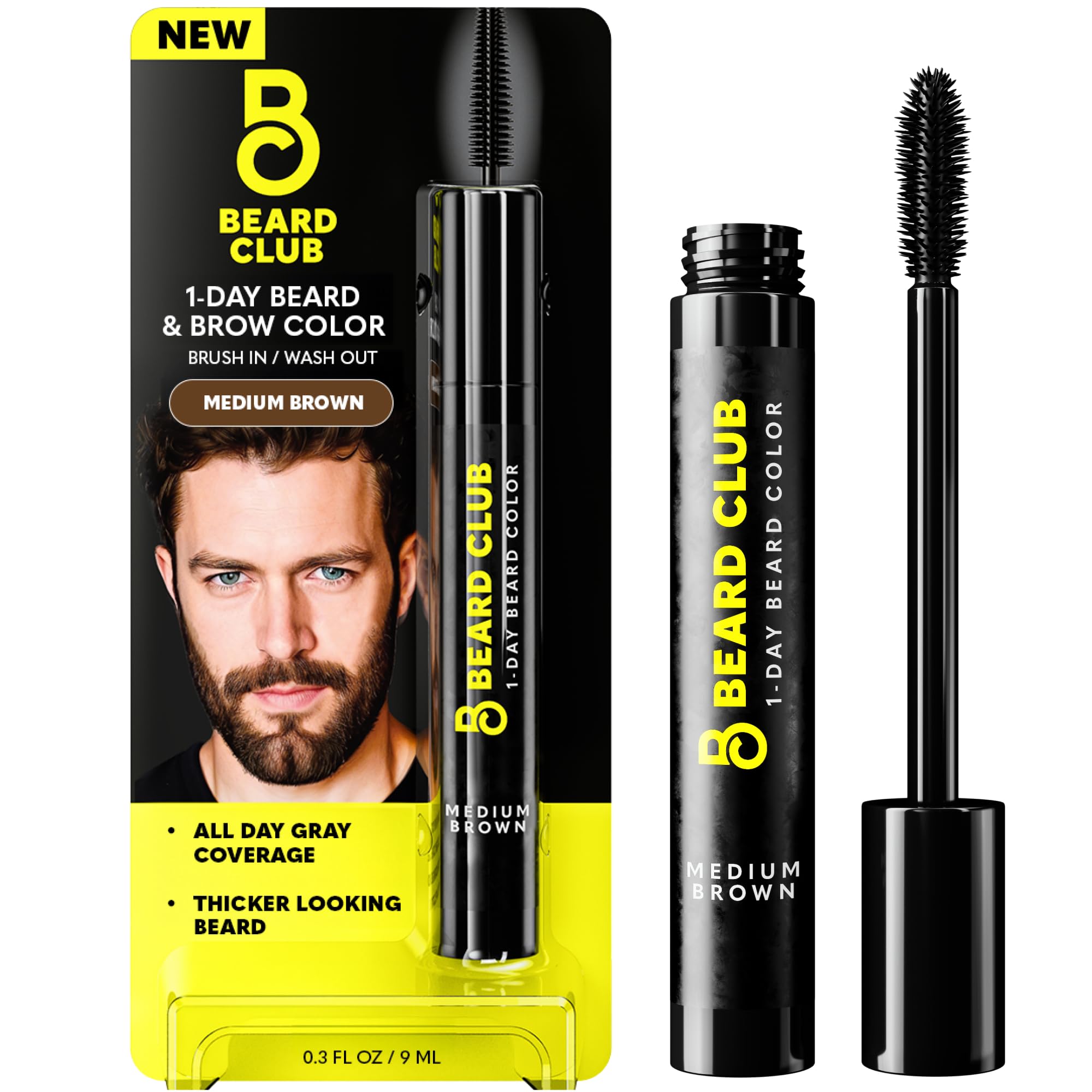 The Beard Club medium brown dye bottle for a natural beard color.