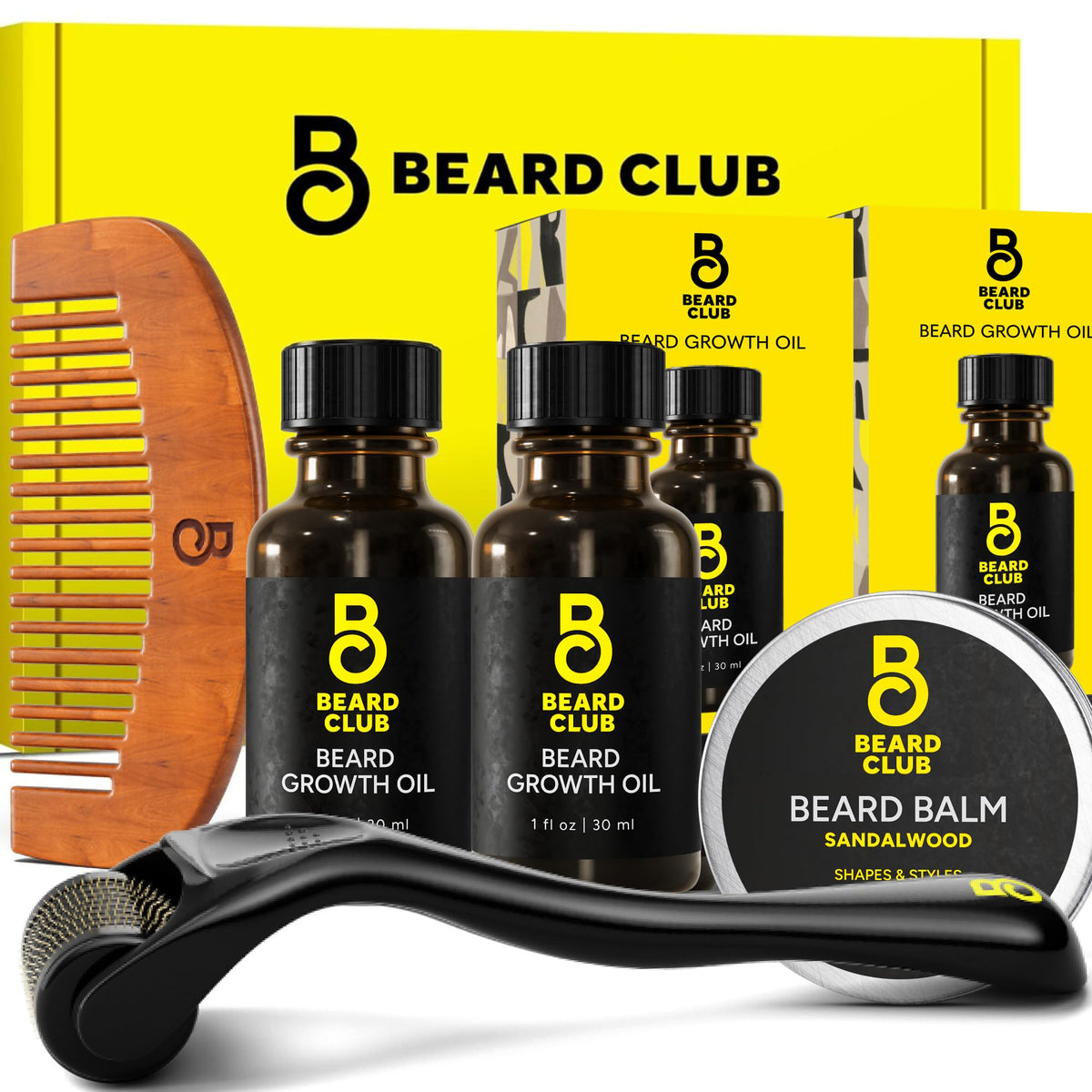 The Beard Club derma roller close-up showing titanium needles for smooth skin.