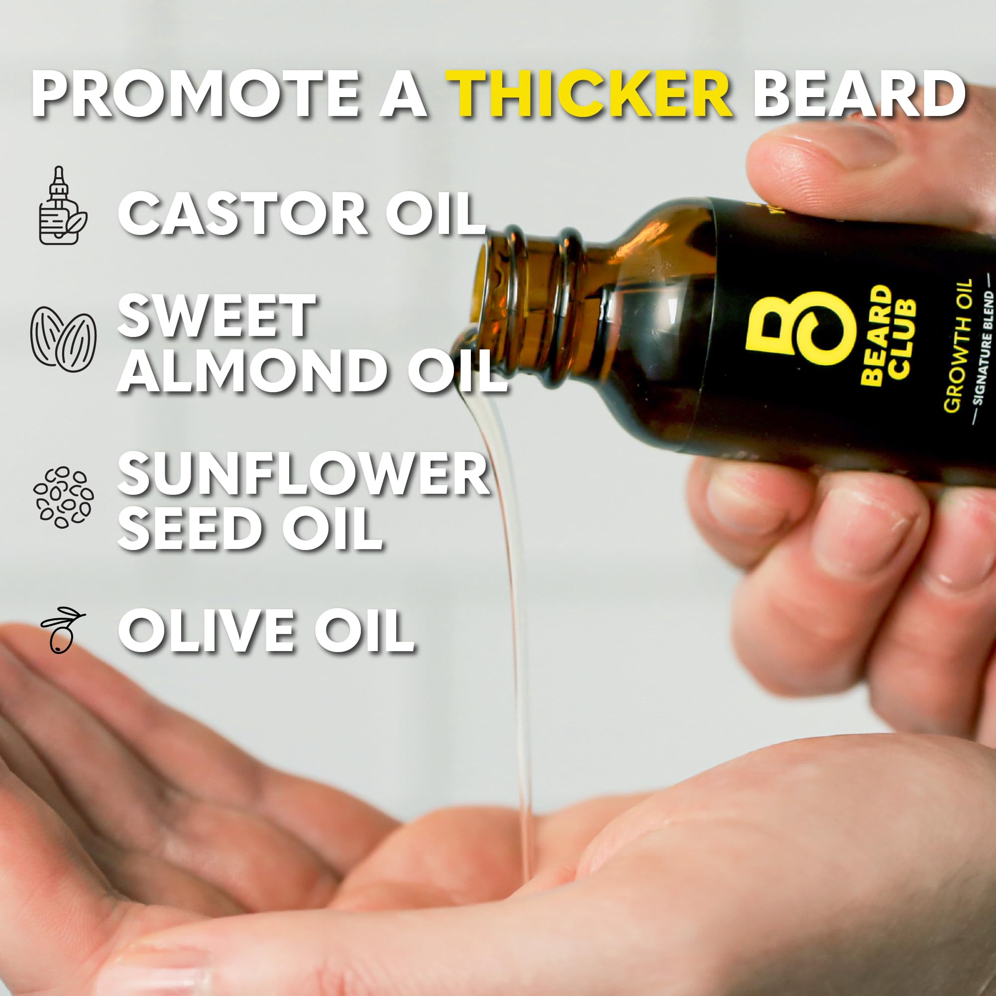 The Beard Club Growth Oil dropper for precise, mess-free dosing.