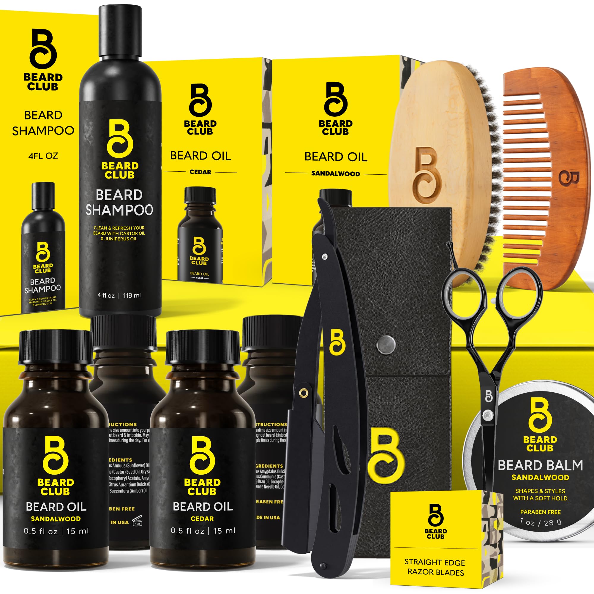 The Beard Club Premium cedar oil bottle shows a woodsy scent for daily grooming.