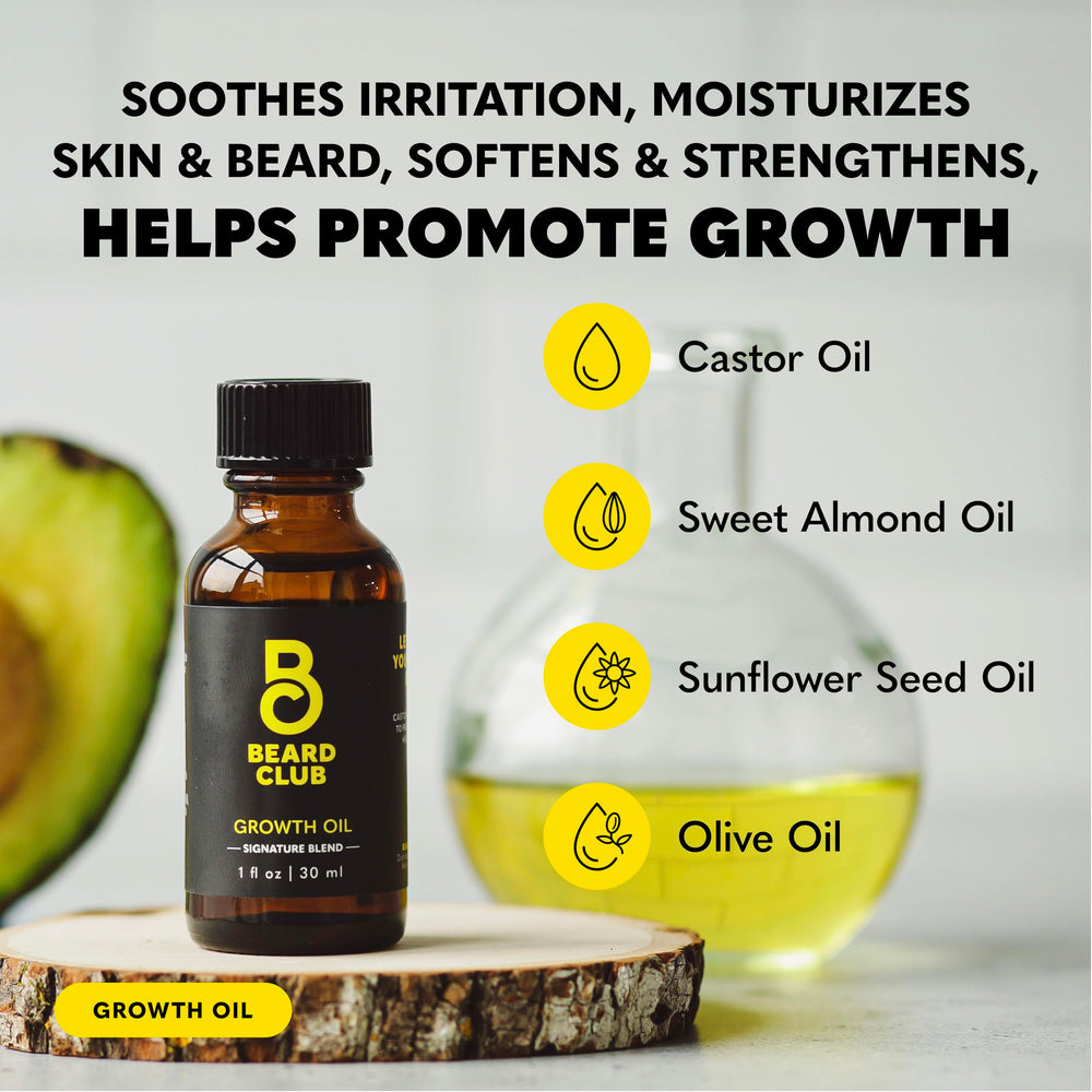 The Beard Club Growth Vitamins provide Biotin, B12, MSM for beard health