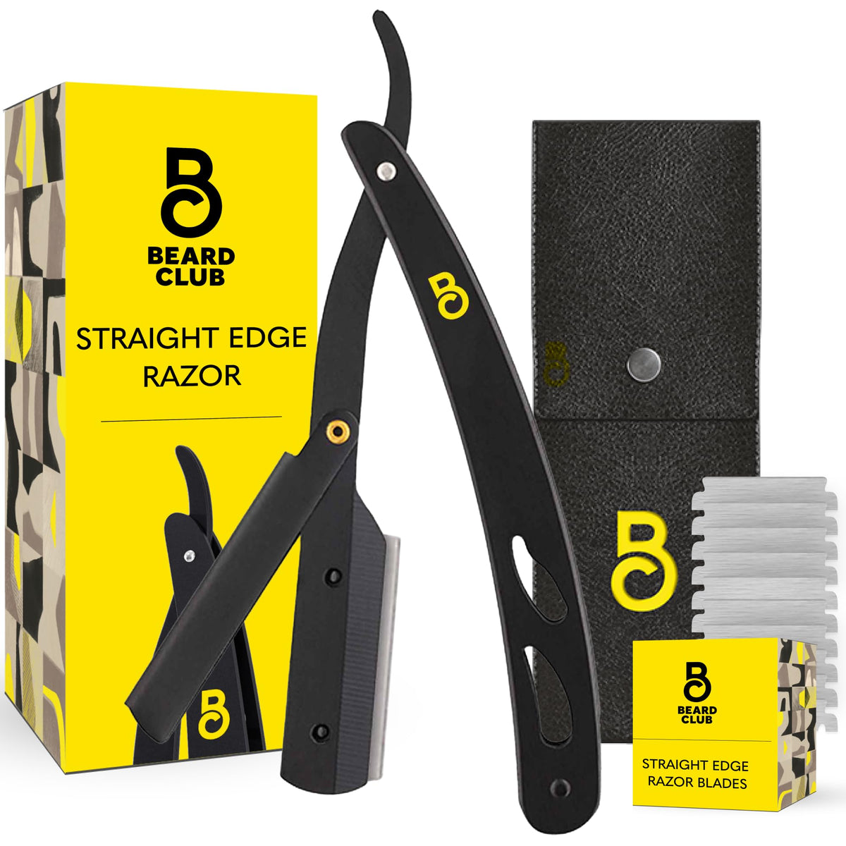 The Beard Club straight razor with balanced handle for precise at-home shaving.