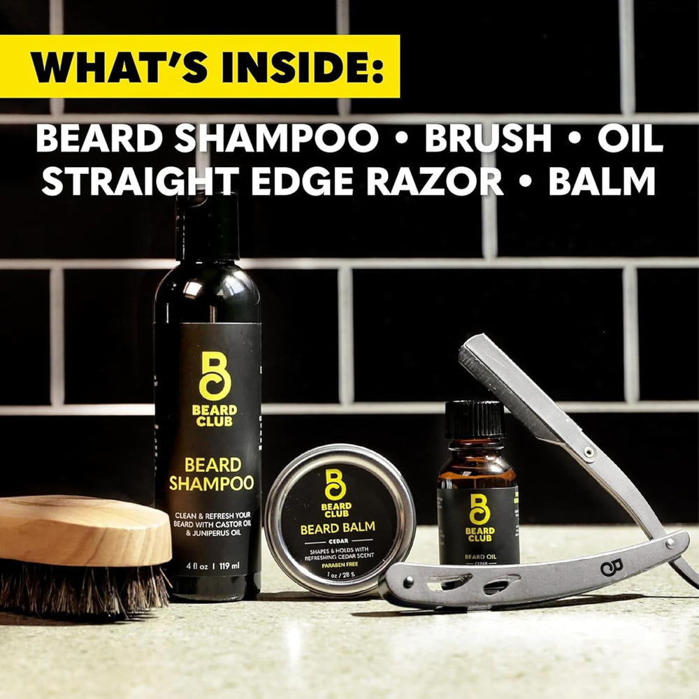 The Beard Club travel ready kit display showing essential beard care