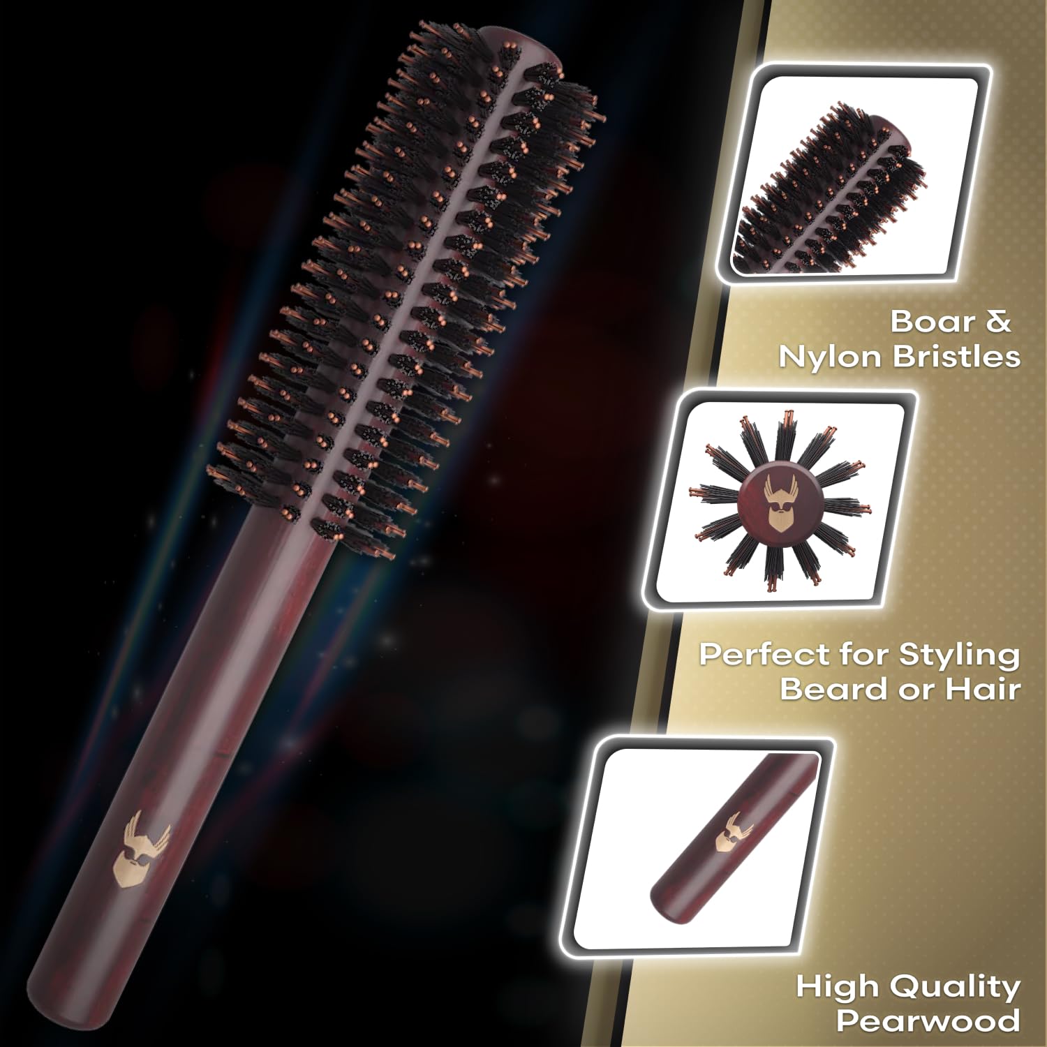 The Beard Struggle Viking Roller Brush with heat-resistant bristles for safe styling.