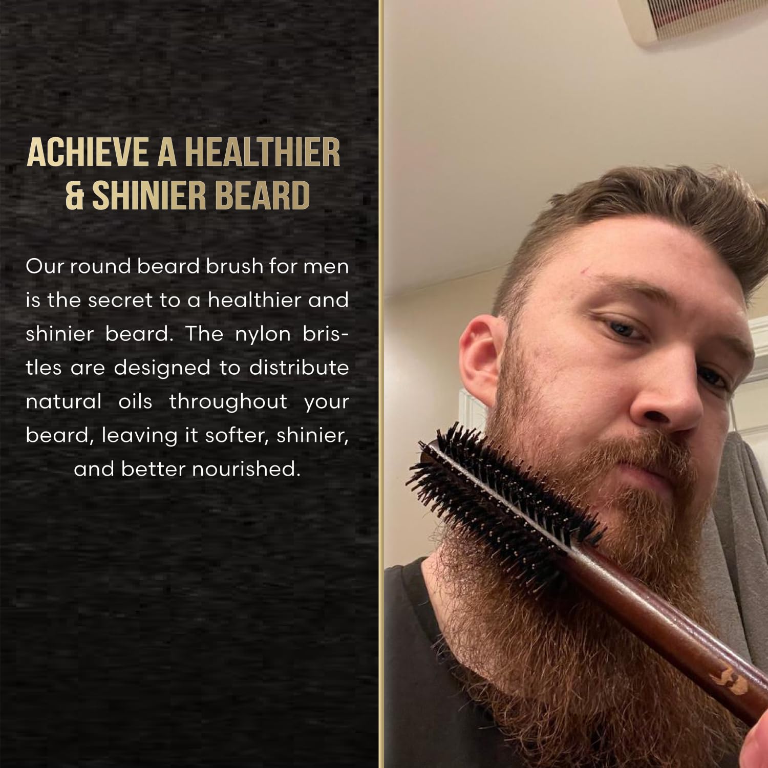The Beard Struggle Viking Roller Brush distributes natural oils for healthier-looking beard.