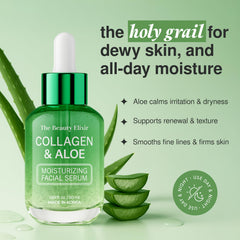 The Beauty Elixir gotero muestra la aplicación precisa del suero aloe y colágeno.