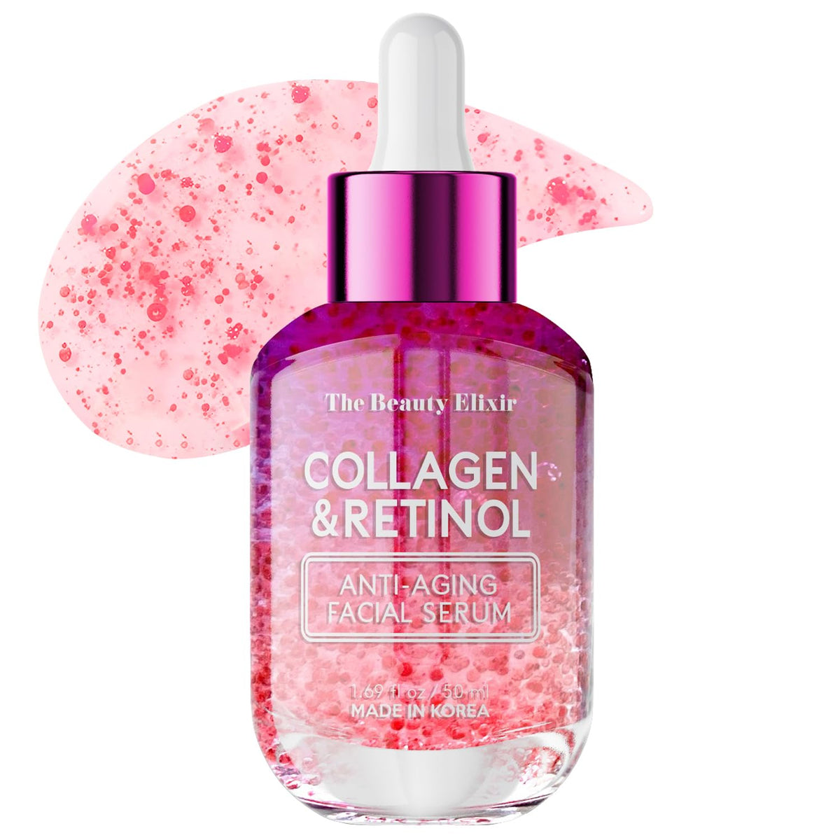 The Beauty Elixir: botella del suero con colágeno y retinol, hidratación intensa para rostro.