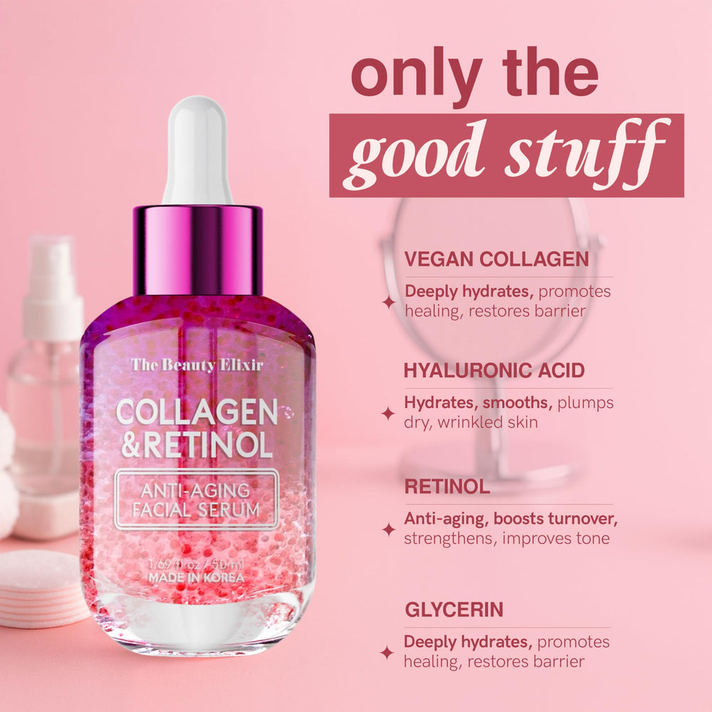 The Beauty Elixir – empaque elegante y funcional para colección de cuidado facial.