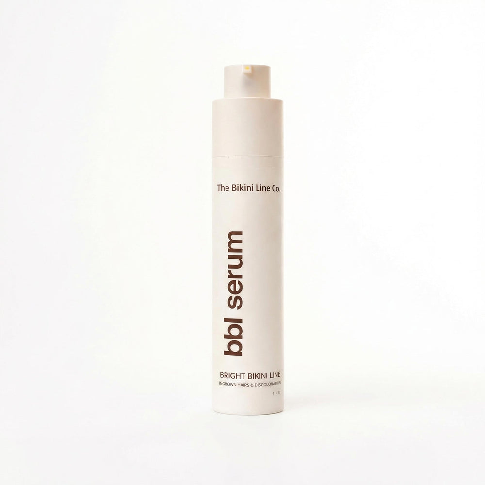 THE BIKINI LINE CO BBL Serum bottle shows fragrance-free formula for sensitive bikini skin