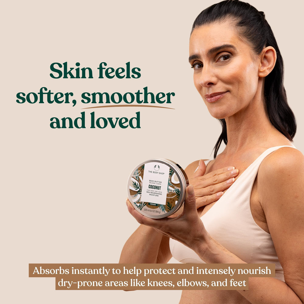 The Body Shop Coconut Body Butter tropical scent evokes vacation vibes during daily skincare