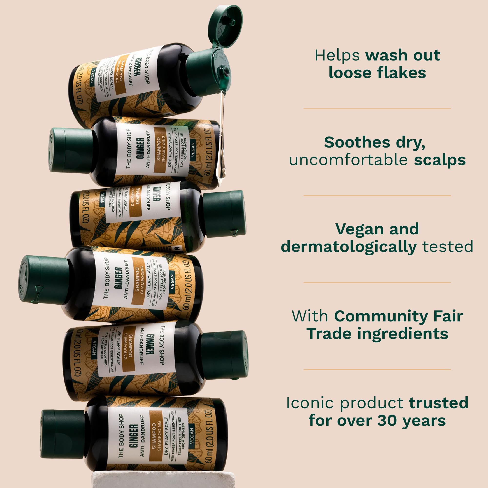 The Body Shop Ginger Scalp Care Shampoo, cascara de sauce blanco para higiene capilar.