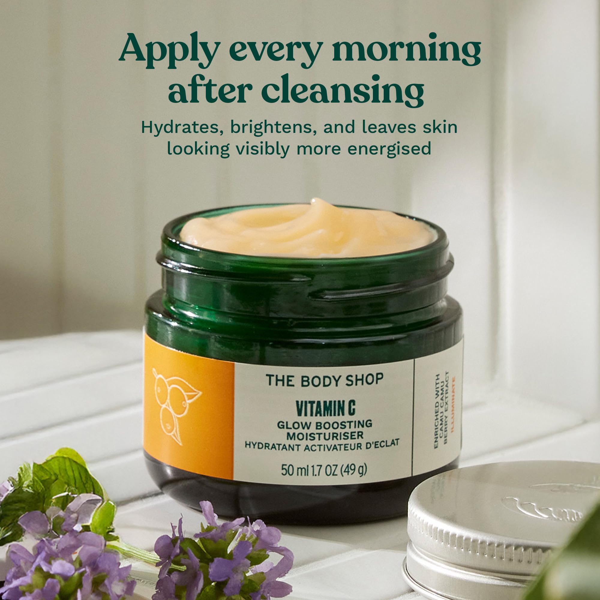 Frasco de vidrio reciclado The Body Shop, envase responsable.
