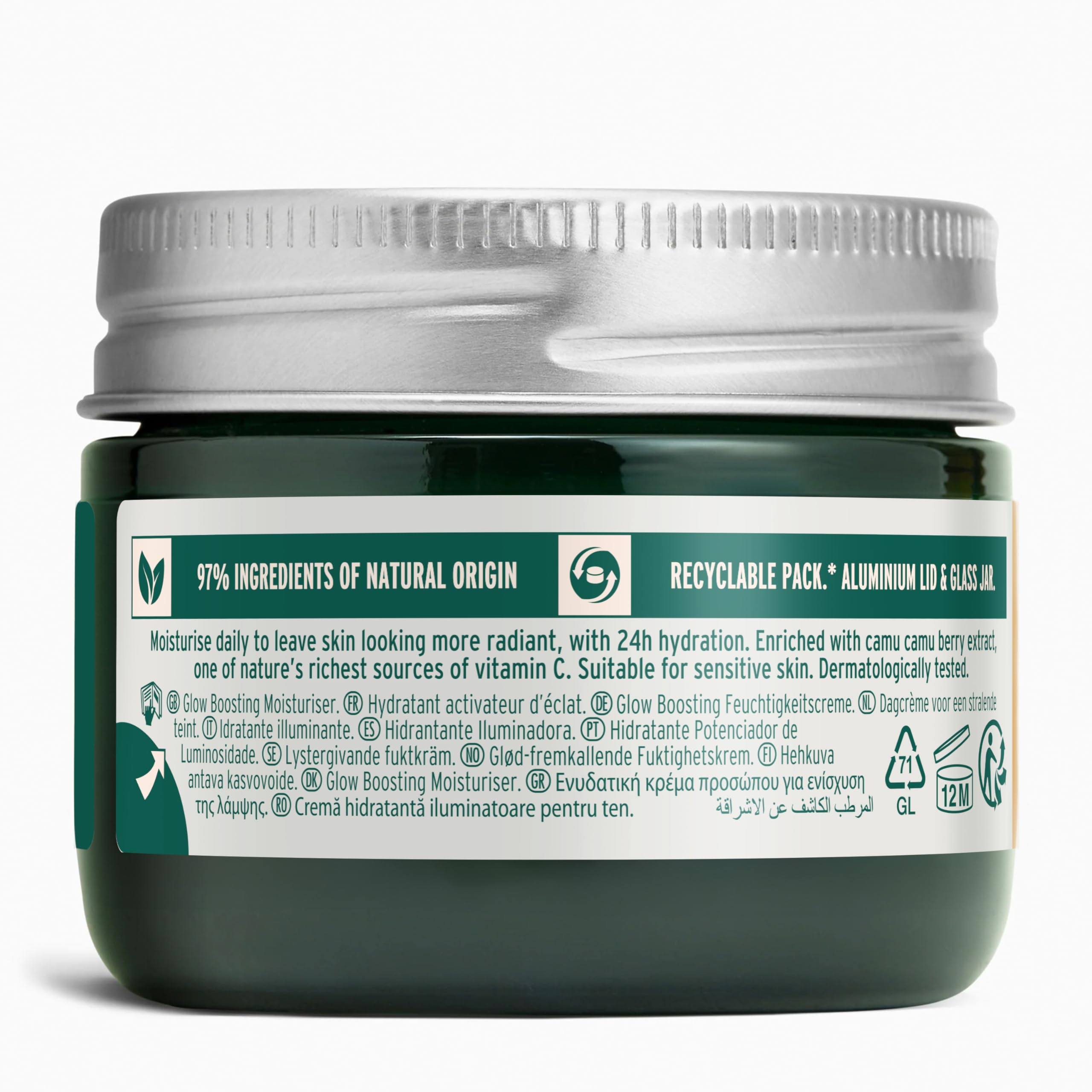 Textura cremosa del hidratante The Body Shop, uso diario.