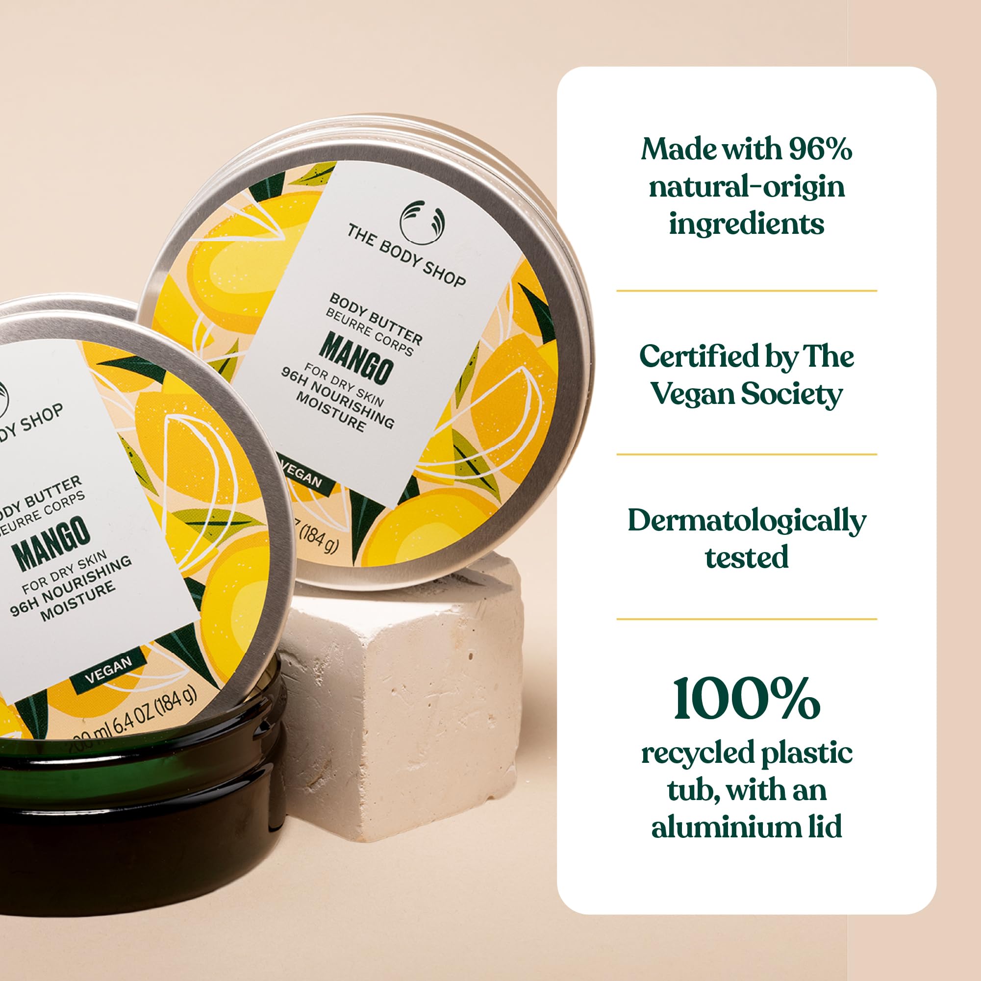 The Body Shop Mango Body Butter vegan and gluten-free formula with fair trade ingredients