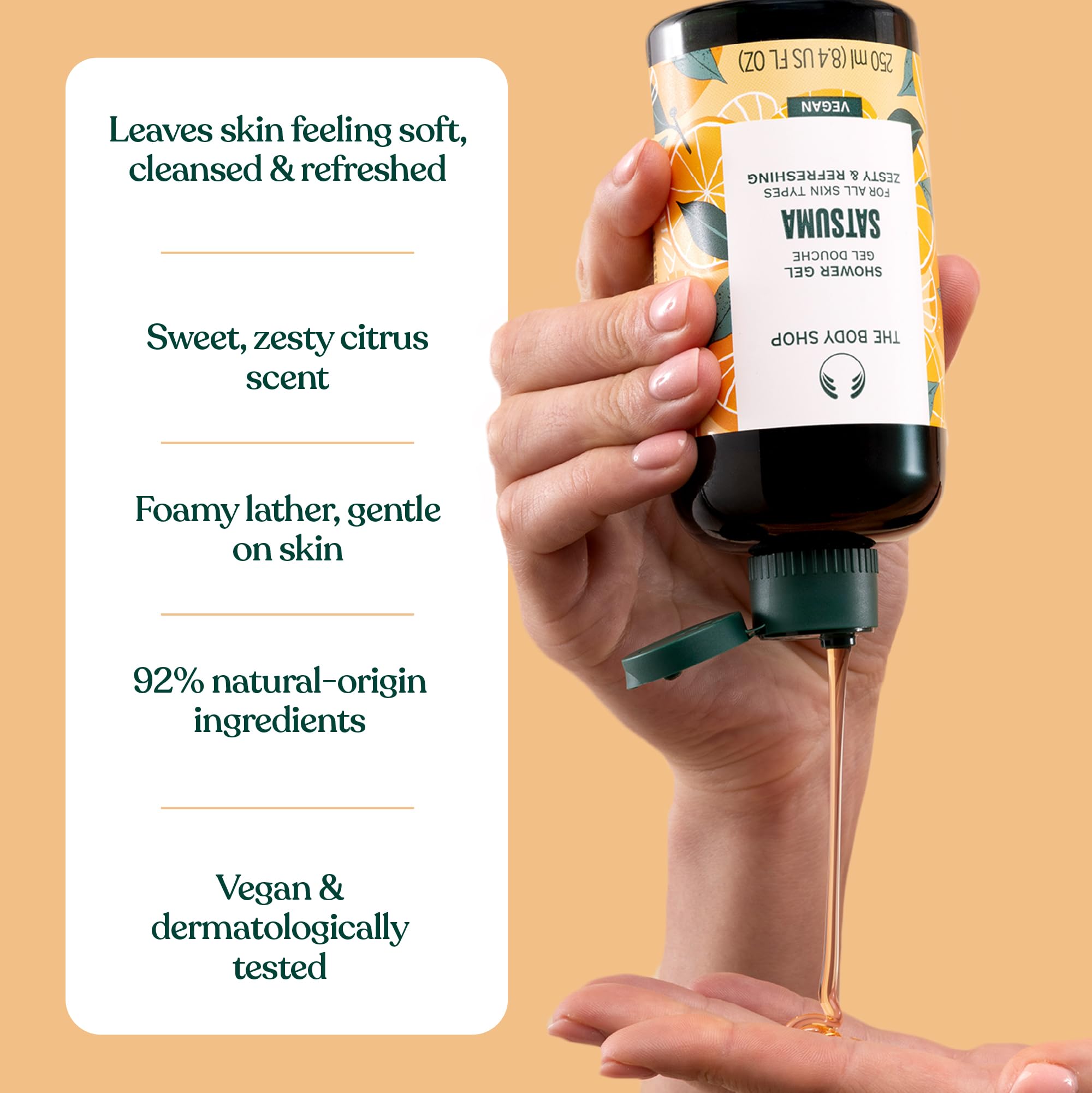 The Body Shop Satsuma, textura gel suave para piel suave.