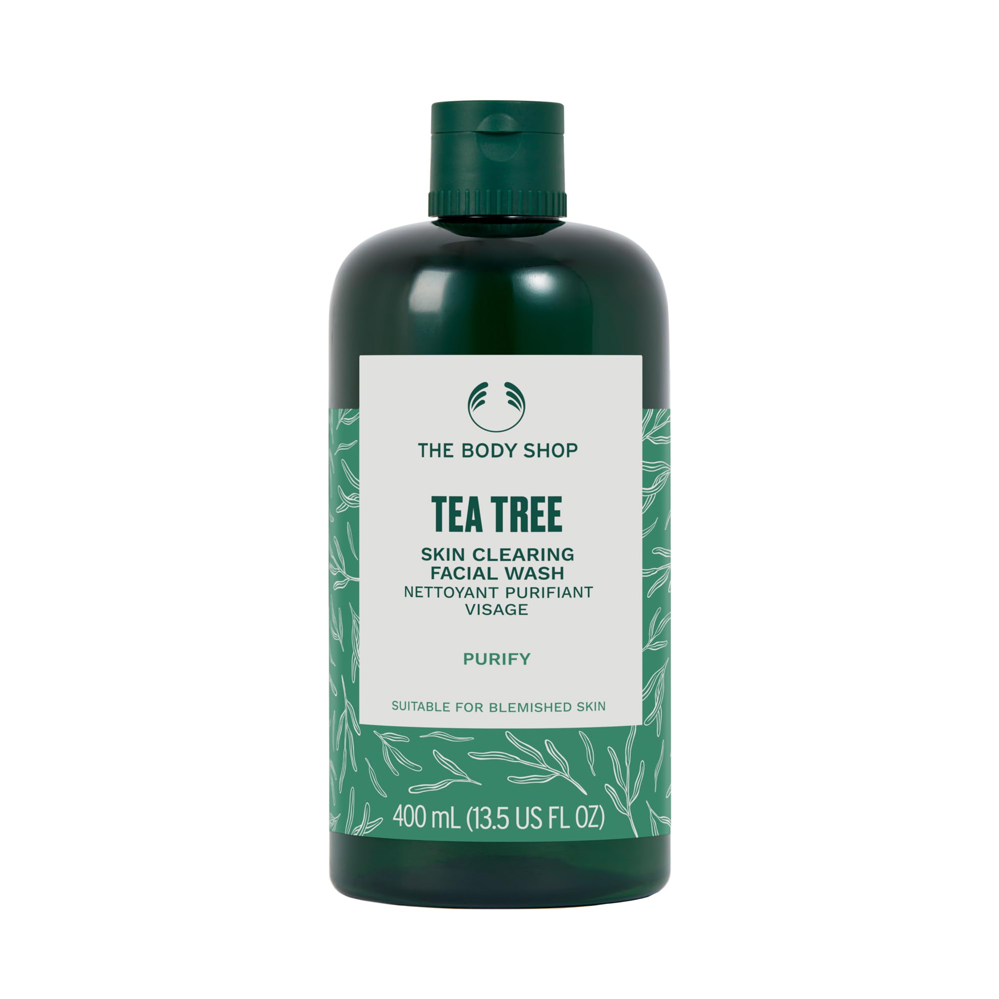 The Body Shop Tea Tree Skin Clearing Facial Wash bottle purifies blemish-prone skin.
