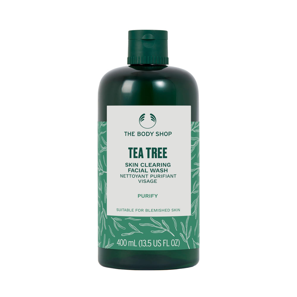 The Body Shop Tea Tree Skin Clearing Facial Wash bottle purifies blemish-prone skin.