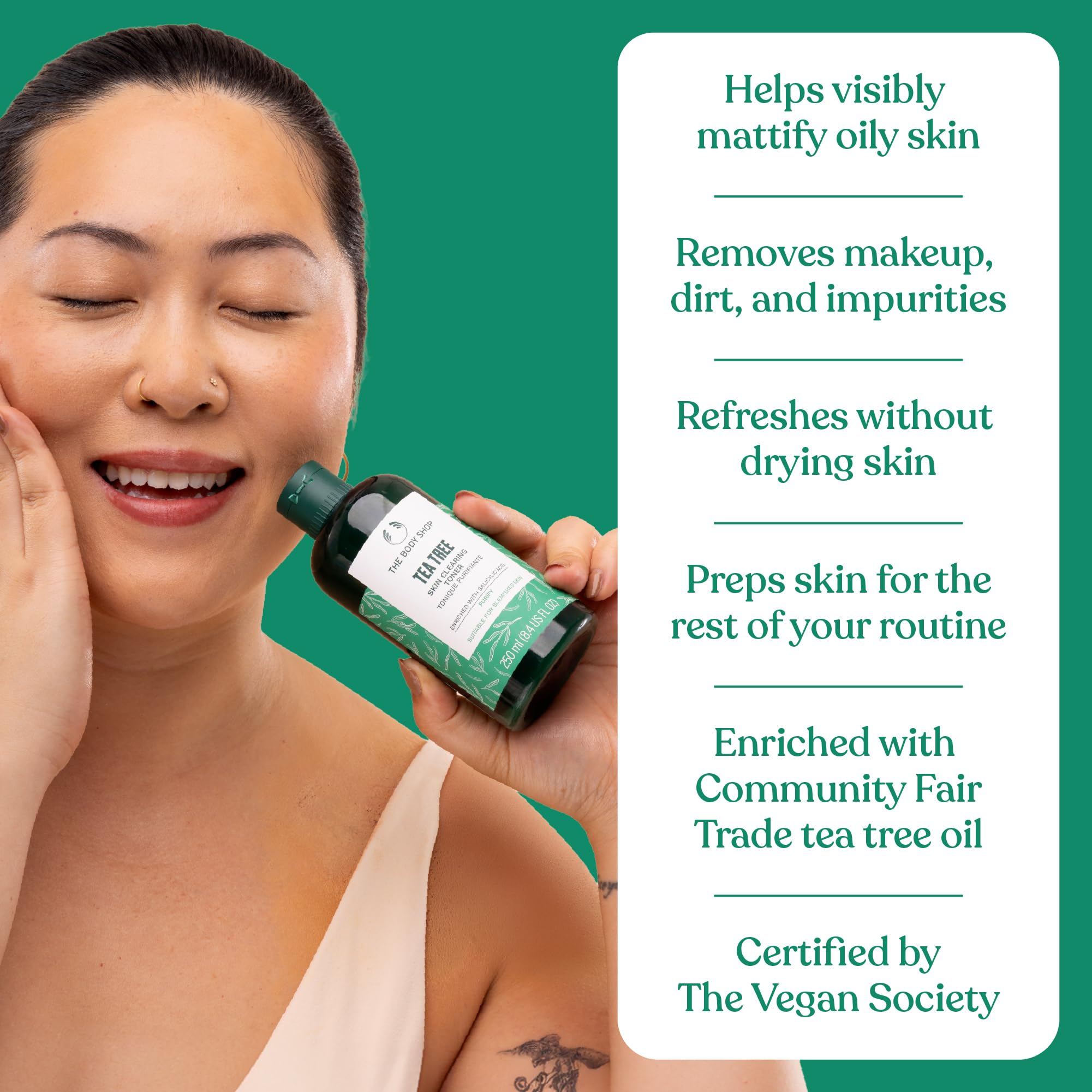 The Body Shop Tea Tree Toner: reduce la grasa superficial y deja un acabado limpio.