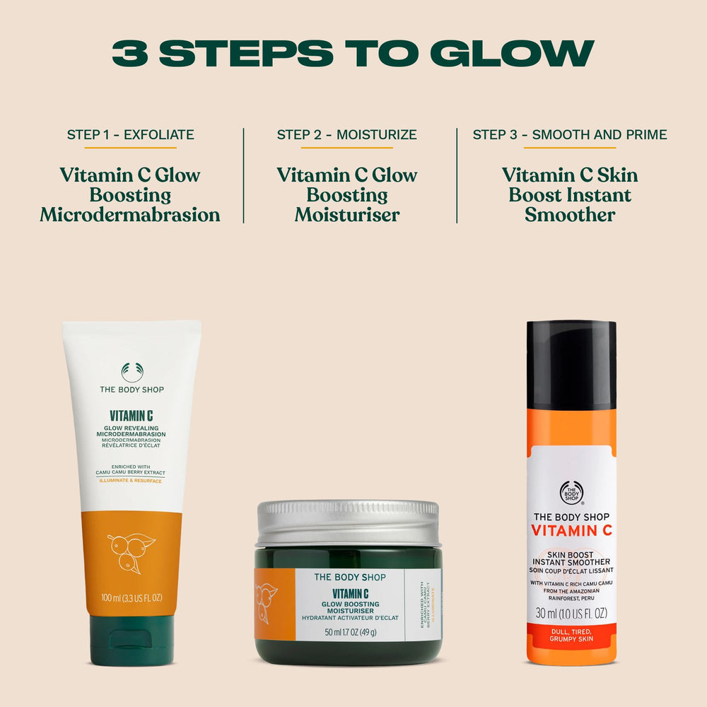 The Body Shop Vitamin C Skin Boost application scene for glowing routine.