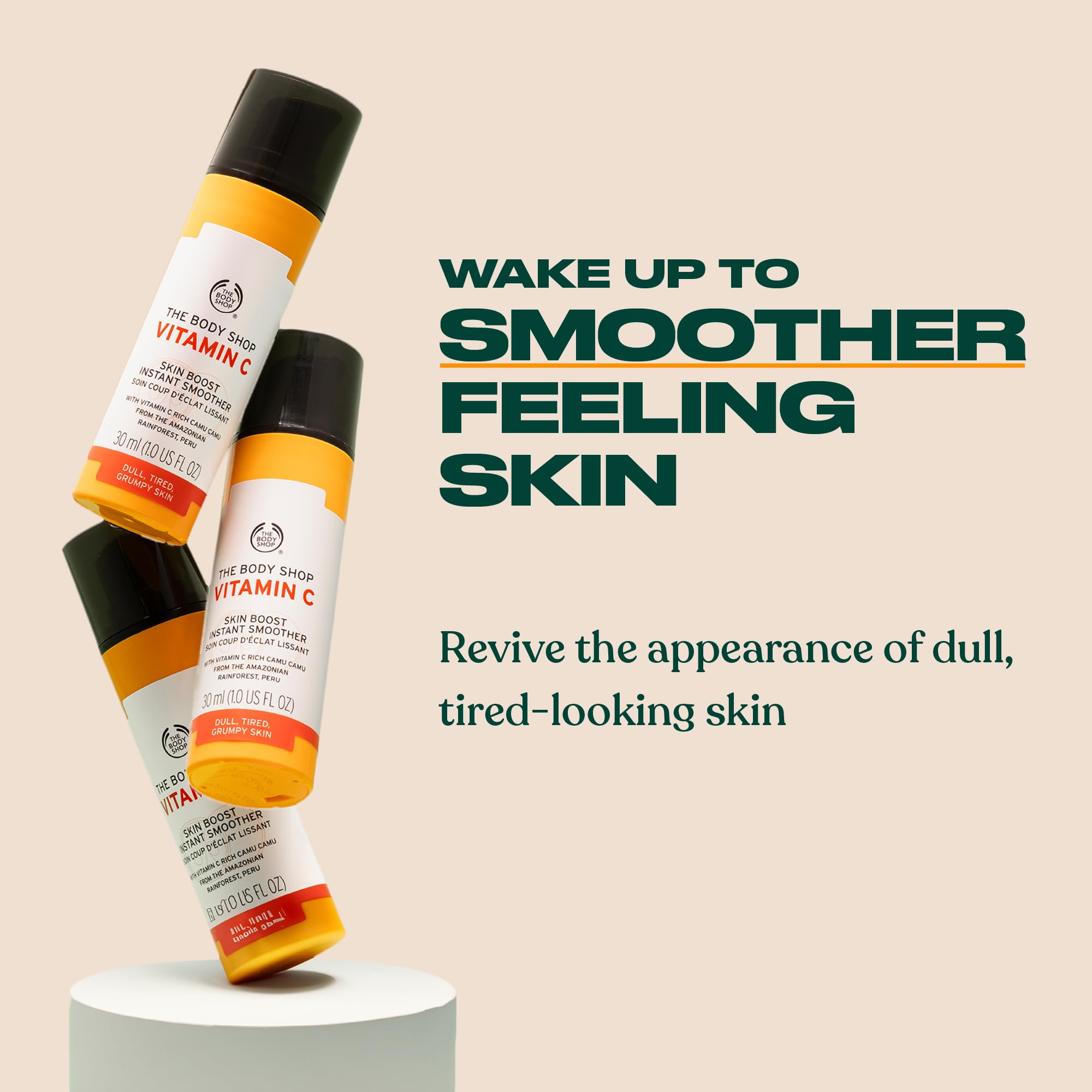 The Body Shop Vitamin C Skin Boost glow particles close-up for instant brightness.