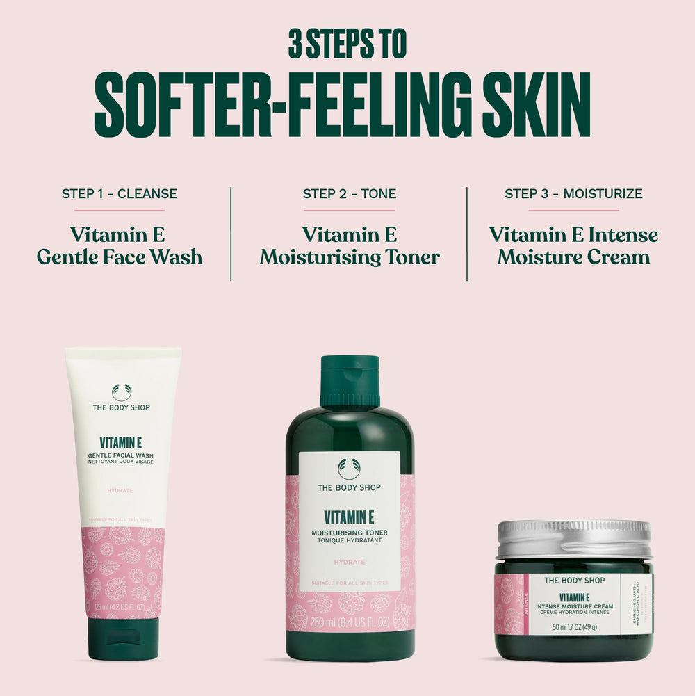 The Body Shop Vitamin E Intense Moisturizer on shelf evokes daily ritual.