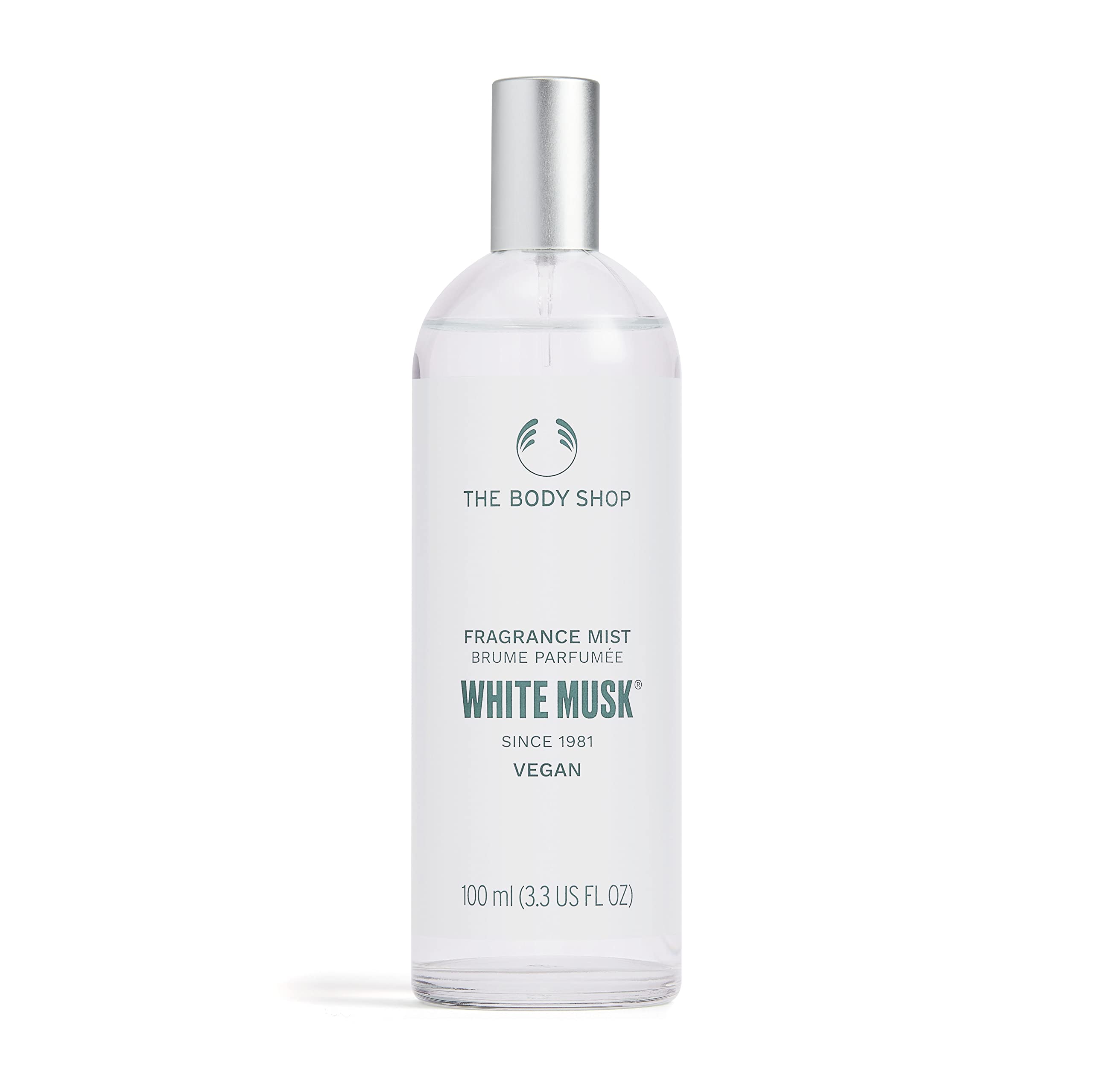 The Body Shop White Musk bottle pour—refreshing spritz for any moment.