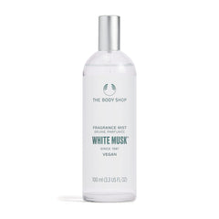 The Body Shop White Musk bottle pour—refreshing spritz for any moment.