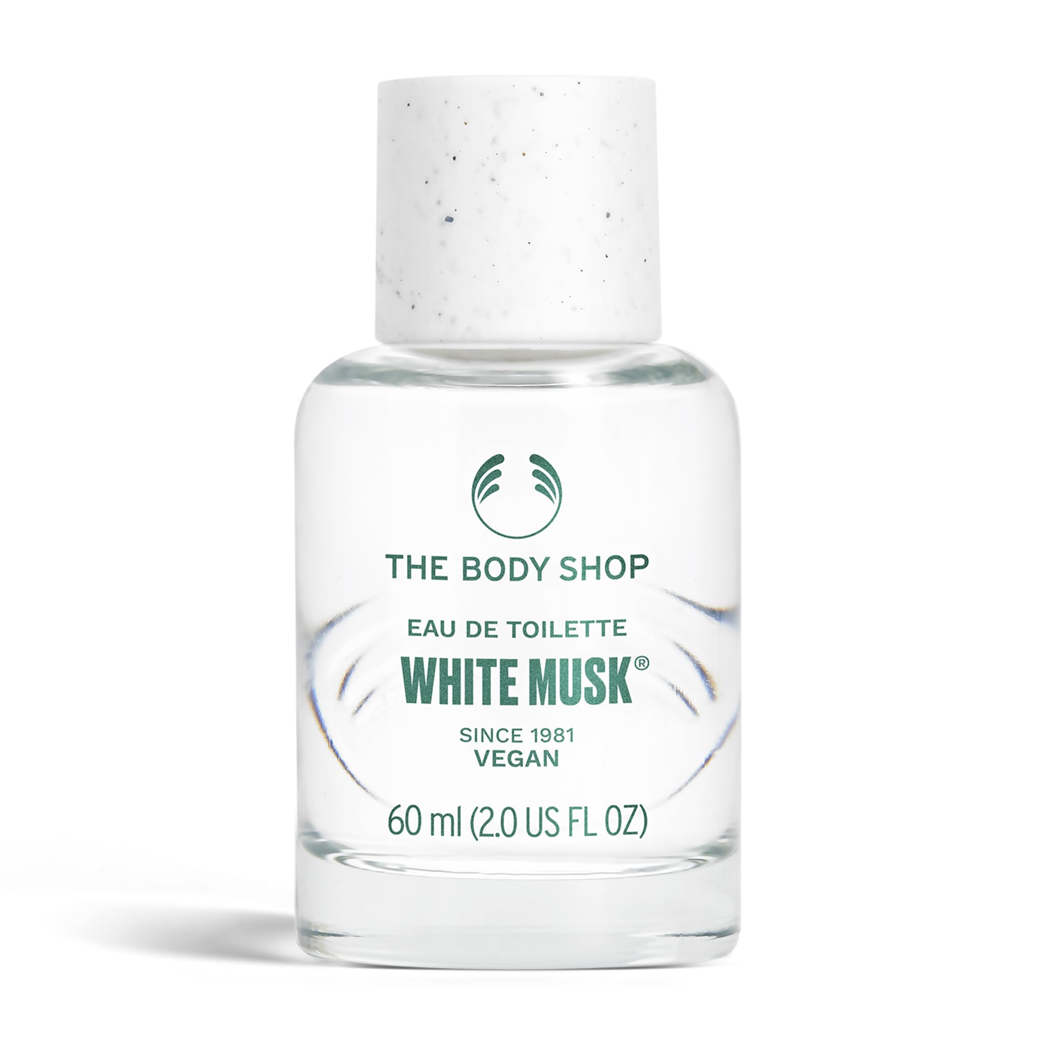 The Body Shop White Musk EDT bottle closeup highlighting its elegant bottle design and fresh aroma.
