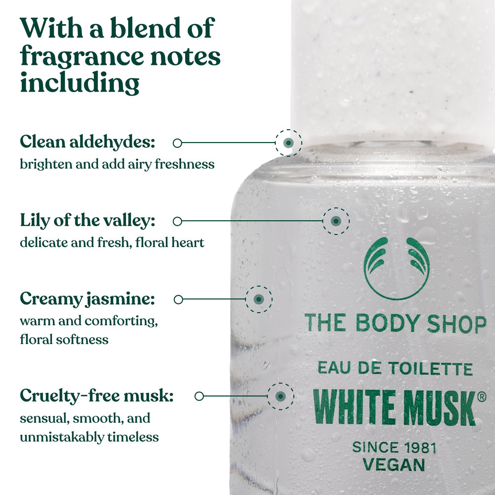 The Body Shop White Musk EDT cap and pump for easy, precise application.