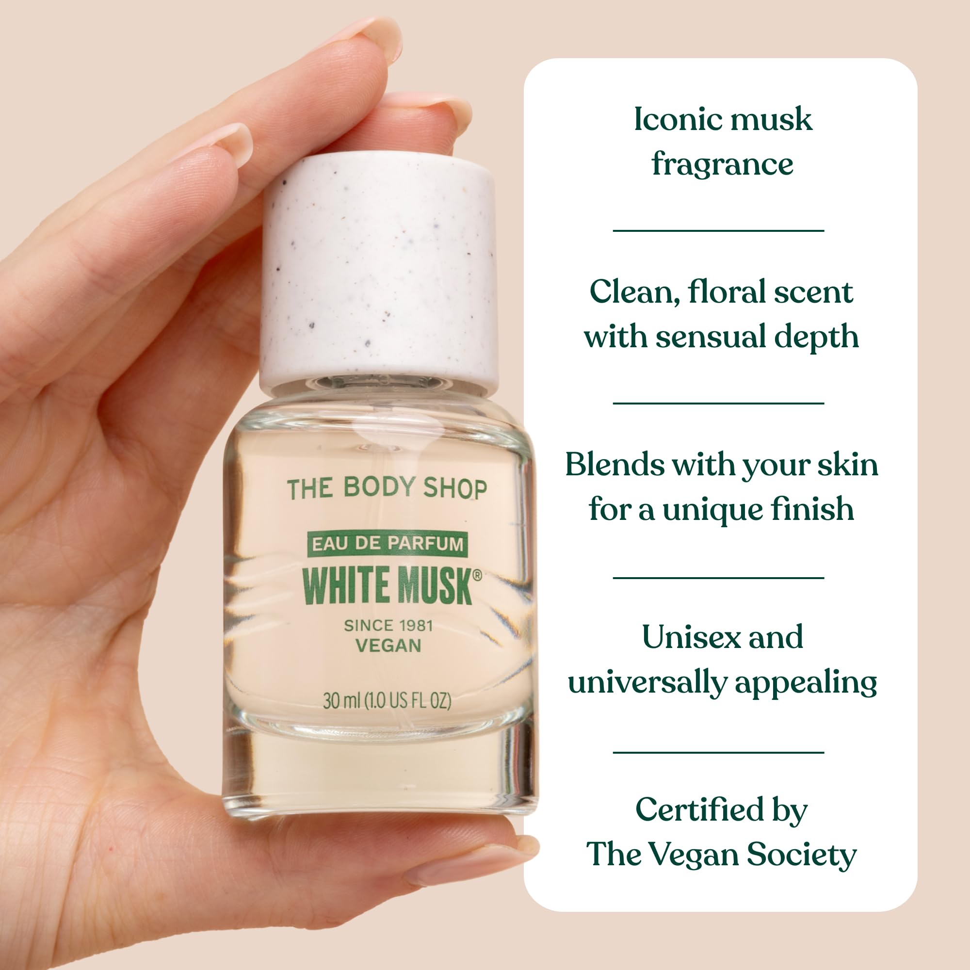 The Body Shop White Musk EDT floral notes detail with jasmine, lily, iris and rose.