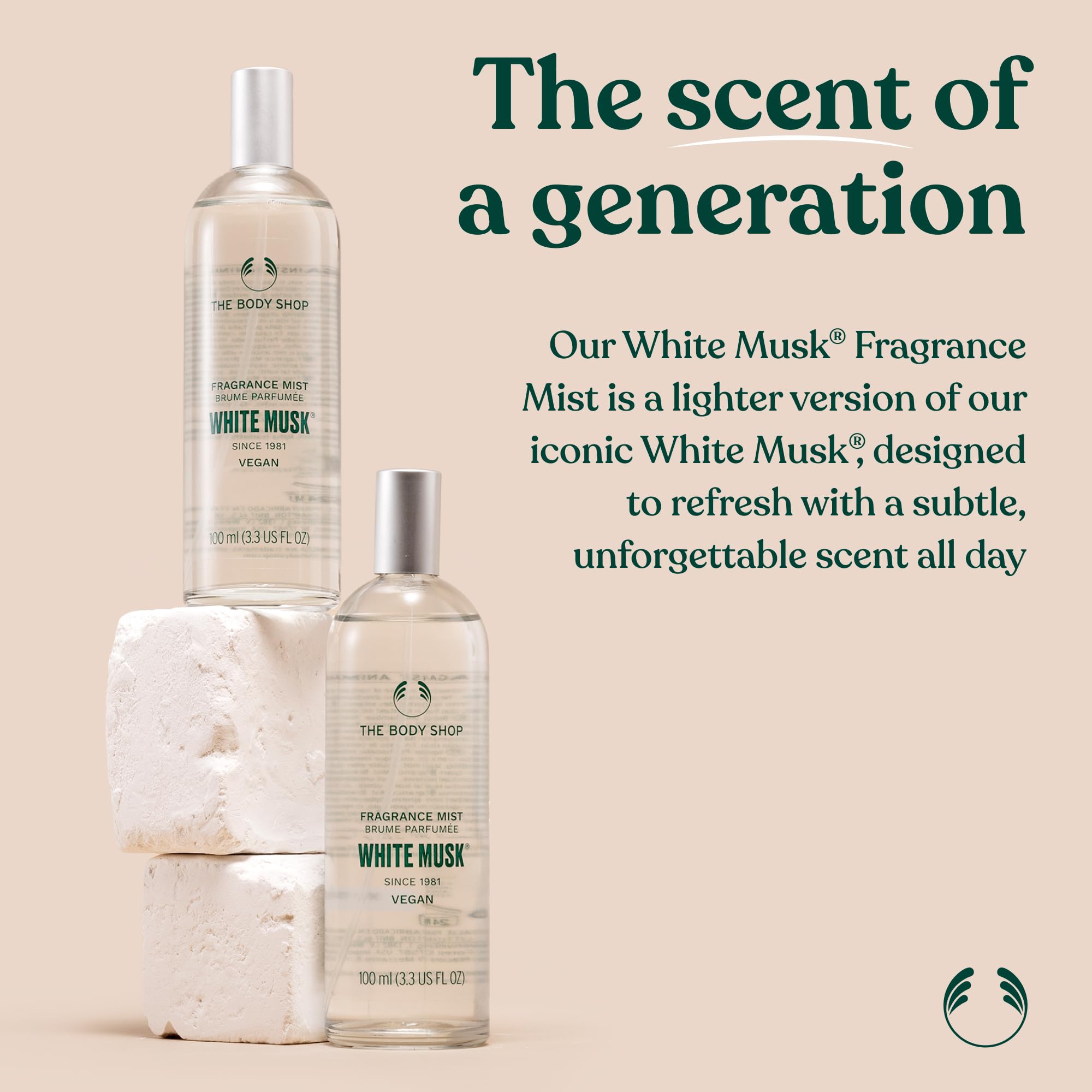 The Body Shop White Musk mist application on skin for a soft, lasting scent.