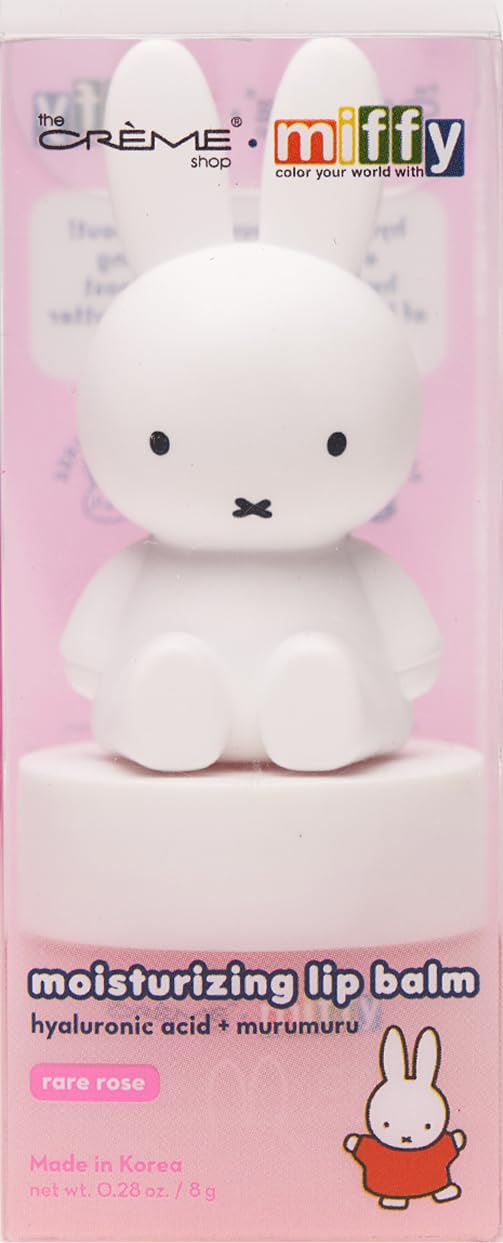 The Crème Shop Miffy bálsamo labial colorido aplicado en labios, tono rosado suave.