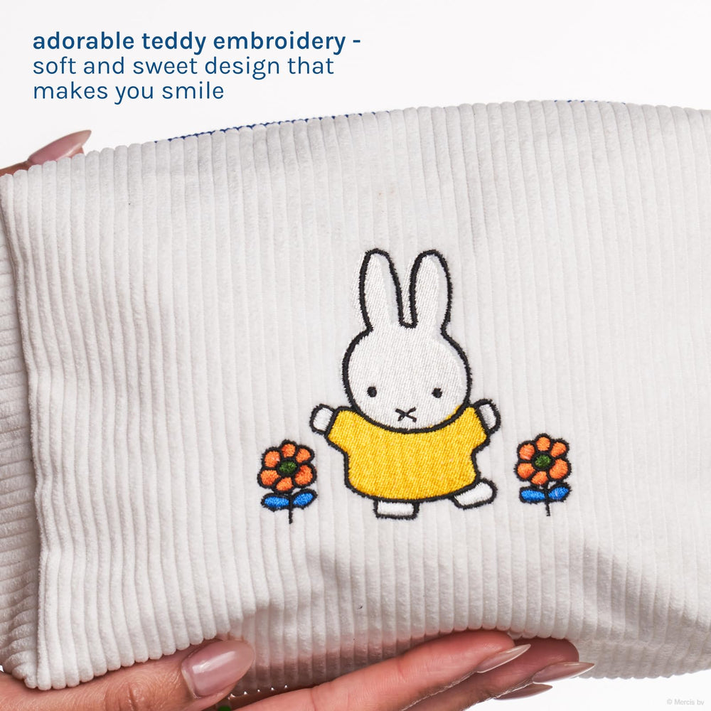 The Crème Shop Miffy corduroy texture close-up highlighting soft, durable fabric.