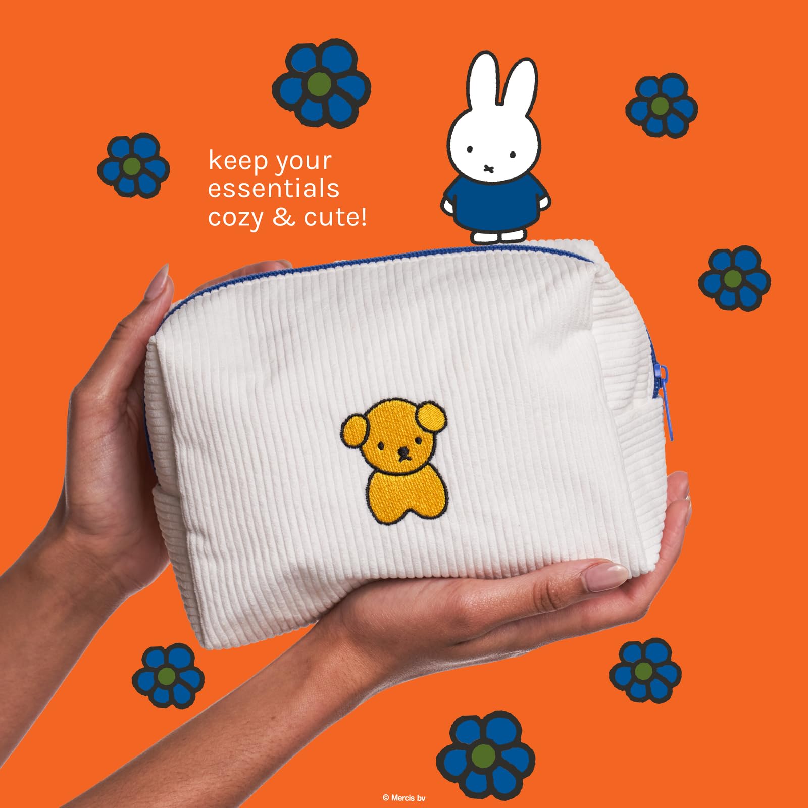 The Crème Shop Miffy travel makeup bag back design for easy recognition in bags.