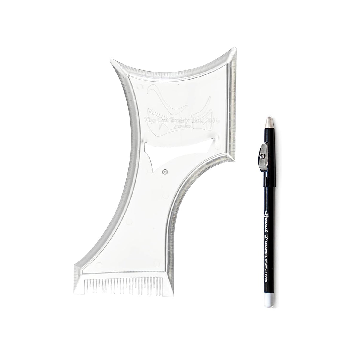 The Cut Buddy Plus beard shaping tool front view showing precise edge guidance for clean lines