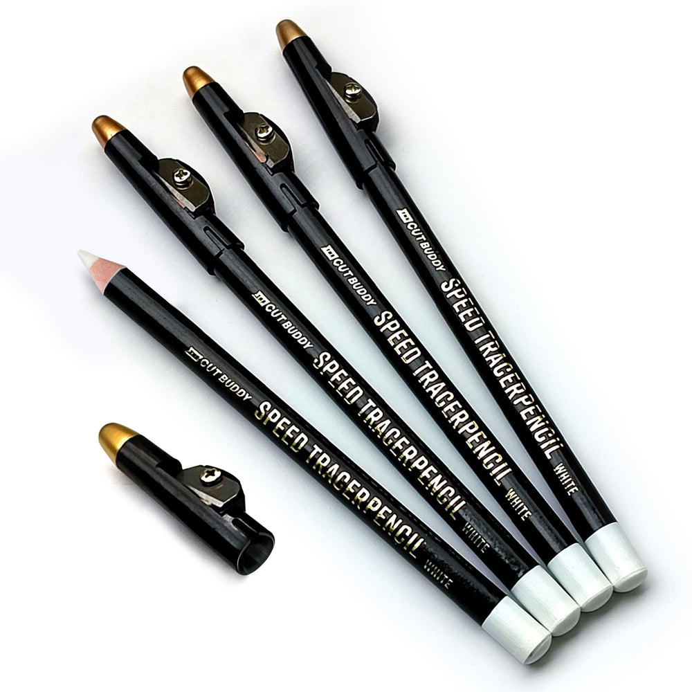 The Cut Buddy White Speed Tracer Pencil 4-Pack outlining precise lines for trimming.