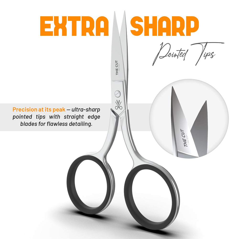 The Cut Factory Precision Facial Hair Scissor shaping beard lines with clean cuts.