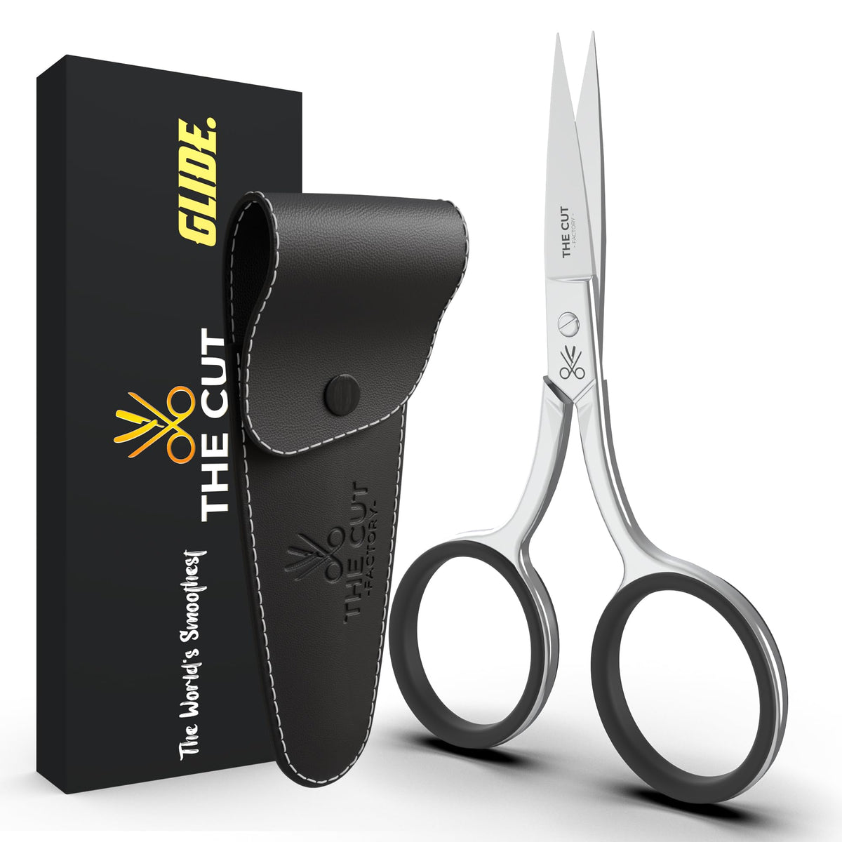 The Cut Factory Precision Facial Hair Scissor in hand with ergonomic hold for precise grooming.