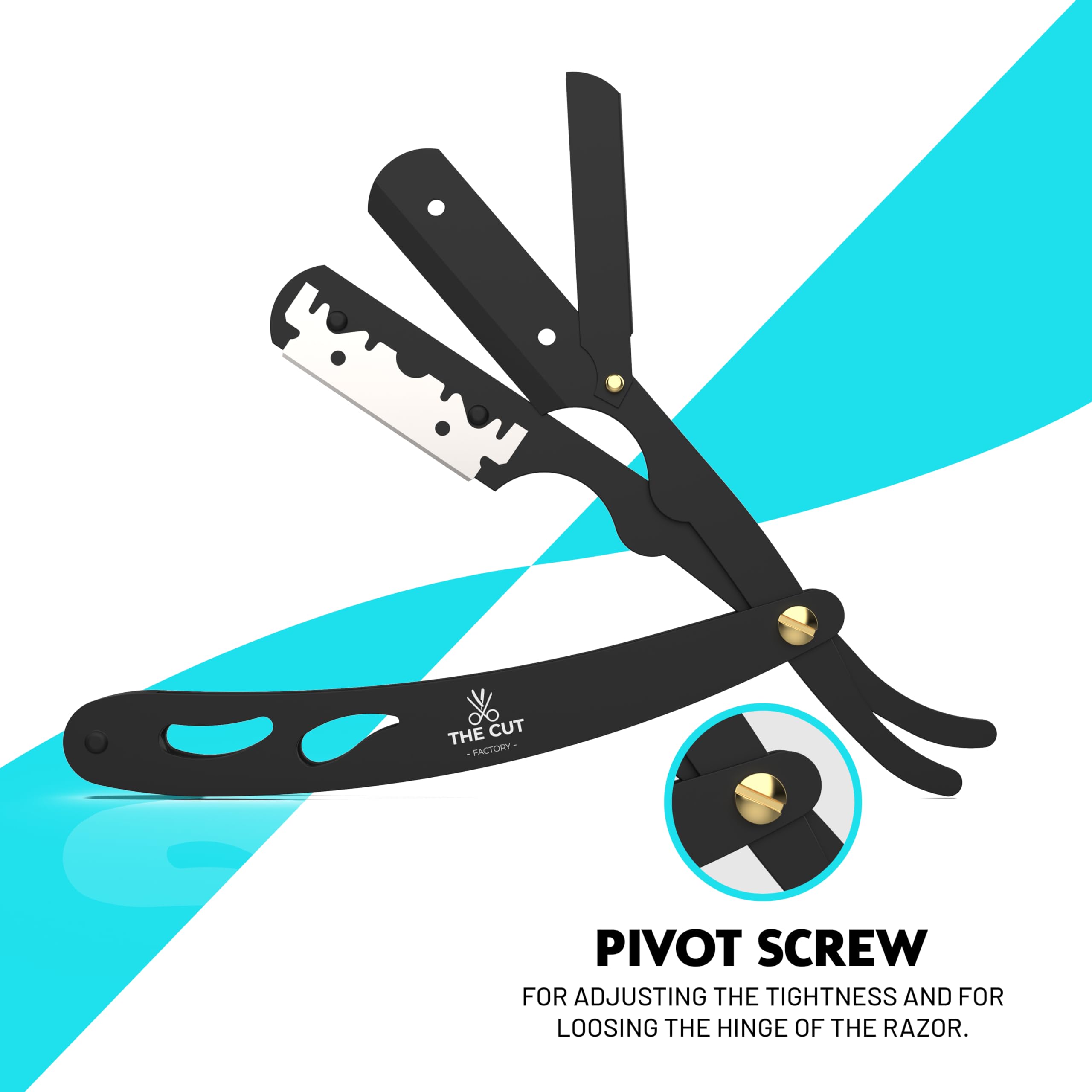 The Cut Factory straight razor close up highlights sleek finish and tactile grip